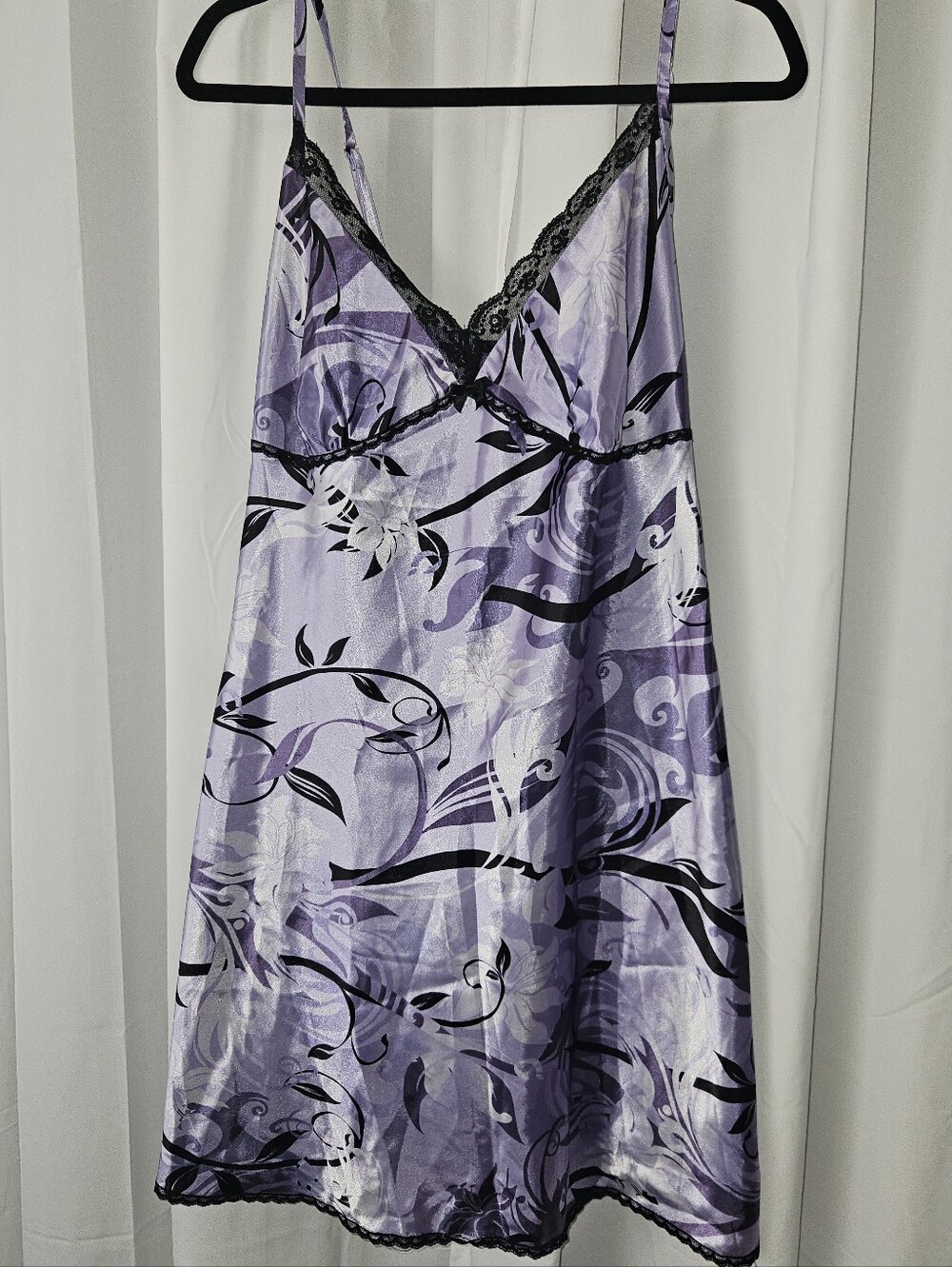 George Lavender and Black Floral Satin Slip Size XL